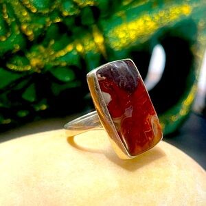 Sterling silver on sardonyx AGATE ring sz 7
